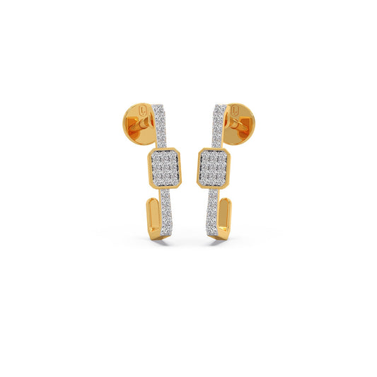 Square Cluster Diamond Hoops Earrings - Yellow