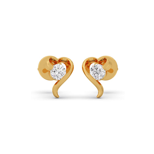 Romantic Heart Solitaire Diamond Stud Earrings