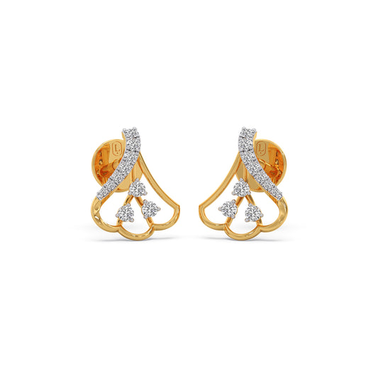 Ribbon Swirls Diamond Stud Earrings - Yellow