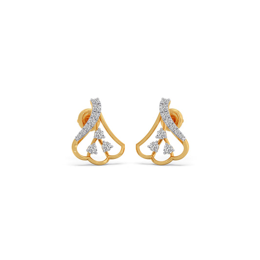 Ribbon Swirls Diamond Stud Earrings - Yellow