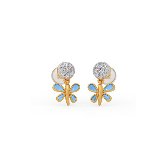 Little Butterfly Sparkle Diamond Kids Earrings - Yellow