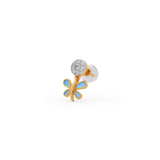 Little Butterfly Sparkle Diamond Kids Earrings - Yellow