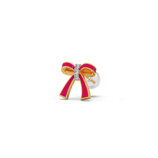 Pretty in Pink Enamel Bow Diamond Kids Earrings - Yellow