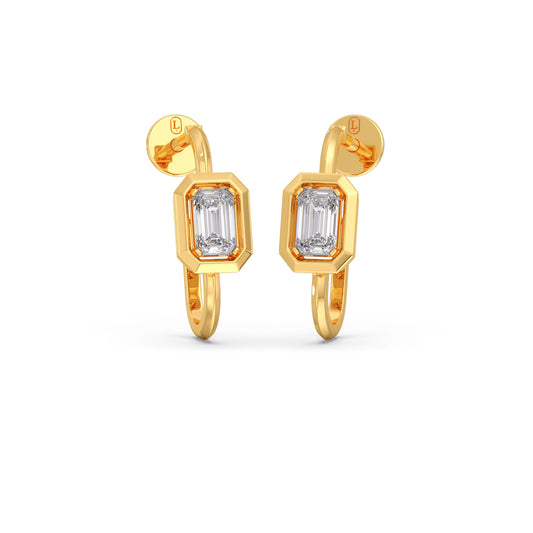 Bezel Set Emerald Diamond Earrings - Yellow