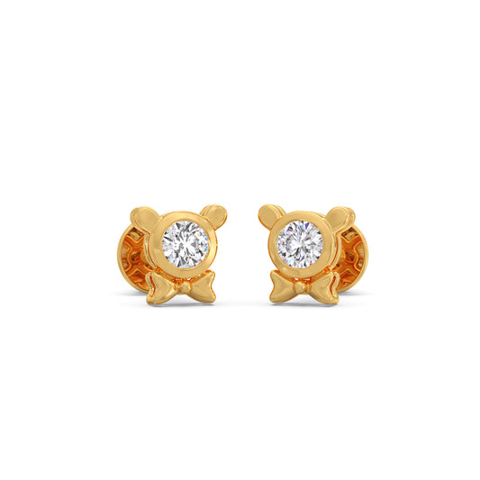 Round Diamond Studs Earrings with Bows - Yellow