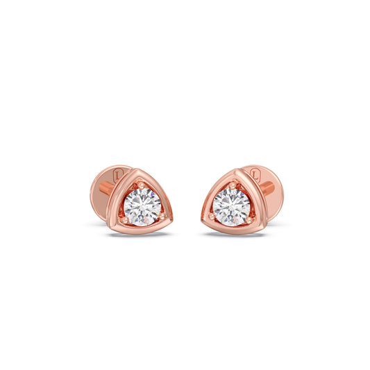 Triangle Sparkle Round Diamond Studs - Rose