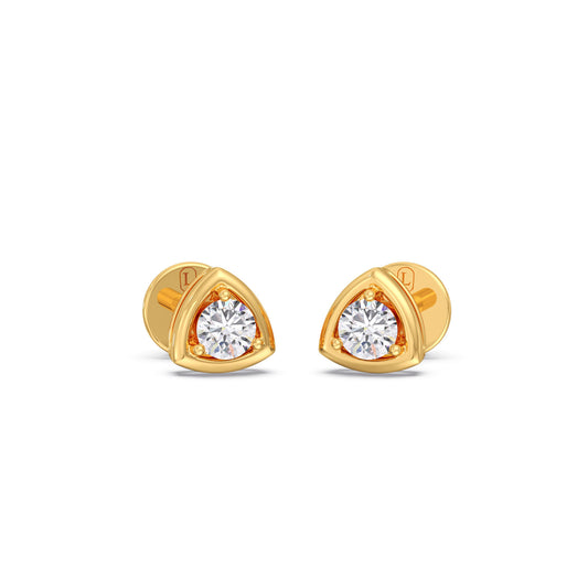 Triangle Sparkle Round Diamond Studs - Yellow