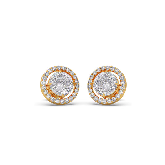 Portuguese Halo Brilliance Solitaire Diamond Stud Earrings - Yellow