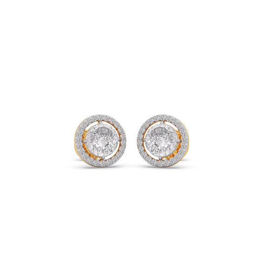 Portuguese Halo Brilliance Solitaire Diamond Stud Earrings - Yellow