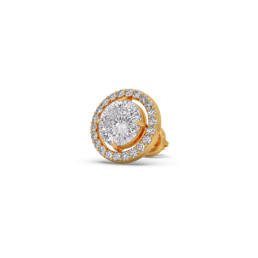 Portuguese Halo Brilliance Solitaire Diamond Stud Earrings - Yellow