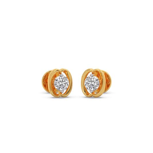 Celestial-Orbit Round Solitaire Stud Earrings - Yellow
