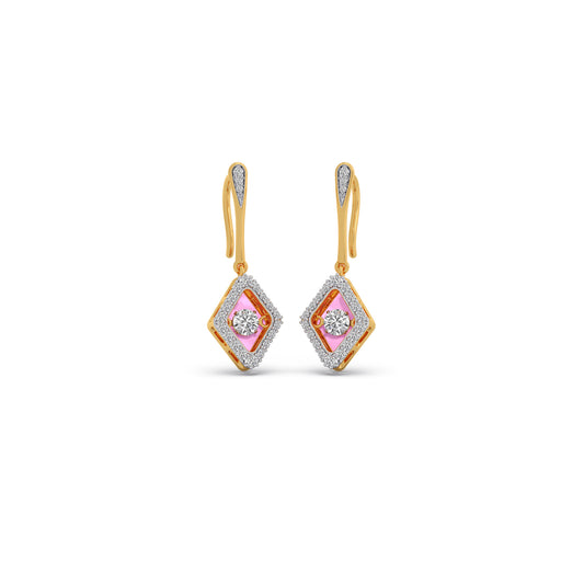 Quartz-Pink Diamond Dangle Earrings - Yellow