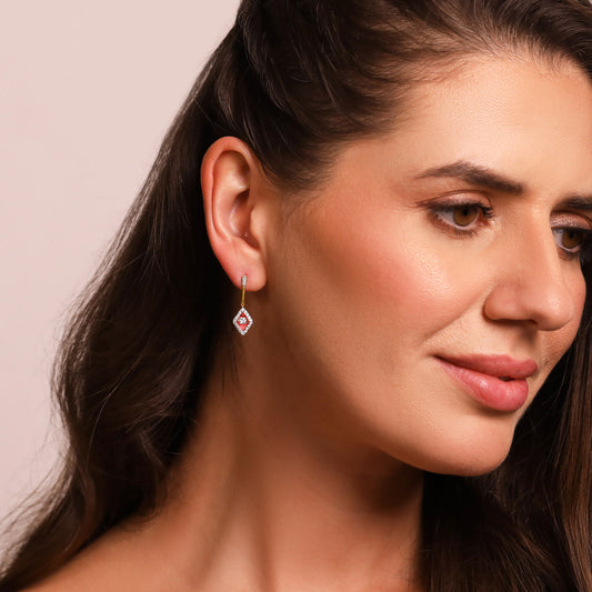 Quartz-Pink Diamond Dangle Earrings - MQ