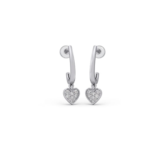 Heart Dangling Diamond Kids Hoop Earrings - White