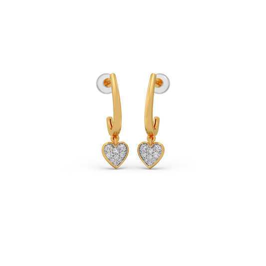 Heart Dangling Diamond Kids Hoop Earrings - Yellow