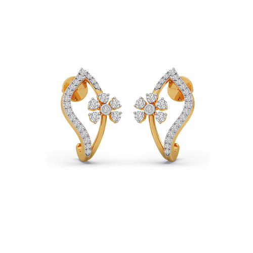 Graceful Bloom Curve Diamond Hoop Earrings