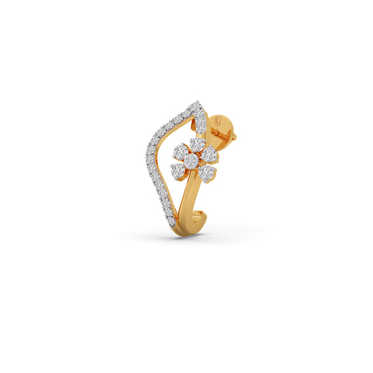 Graceful Bloom Curve Diamond Hoop Earrings - Yellow