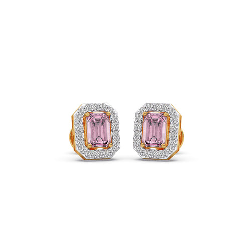 Halo Pink Emerald Stud Earrings