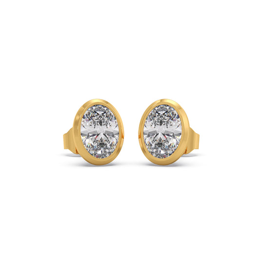 Statuesque Oval Solitaire Stud Earrings - Yellow