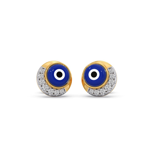 Elevate Round Diamond Evil Eye Stud Earrings - Yellow