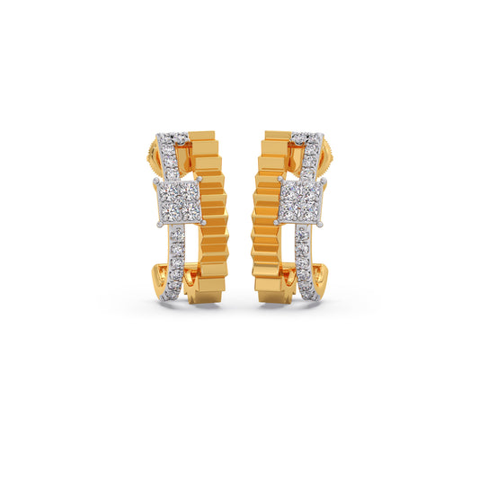 Dual Diamond J-Bali Earrings - Yellow