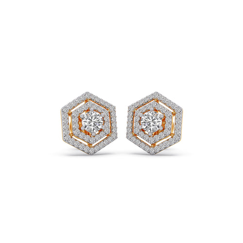 Hexa Halo Soltaire Stud Earrings