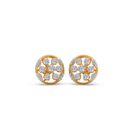 Tiara Cluster Diamond Stud Earrings - Yellow