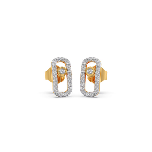 Halo Ellipse Diamond Stud Earrings - Yellow