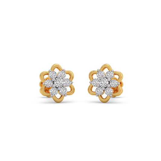 Scalloped Cluster Diamond Stud Earrings - Yellow