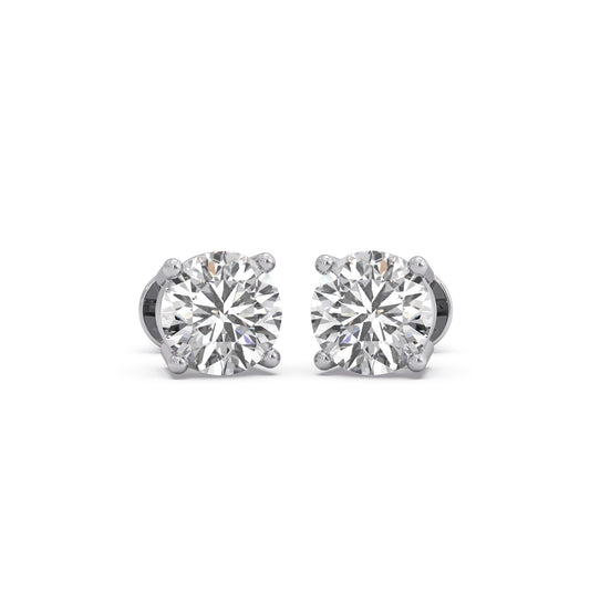 Solis Round Solitaire Stud Earrings - White