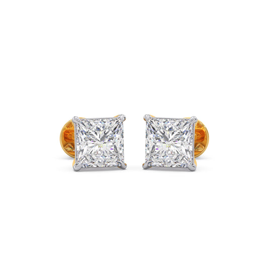 Equinox Princess Solitaire Stud Earrings - Yellow
