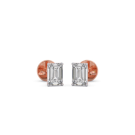 1 ct Pristine Emerald Solitaire Stud Earrings - Rose