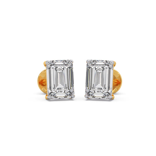 3 ct Regal Emerald Solitaire Stud Earrings - Yellow