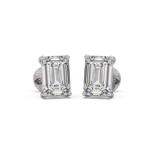 4 ct Elegant Emerald Solitaire Stud Earrings - White
