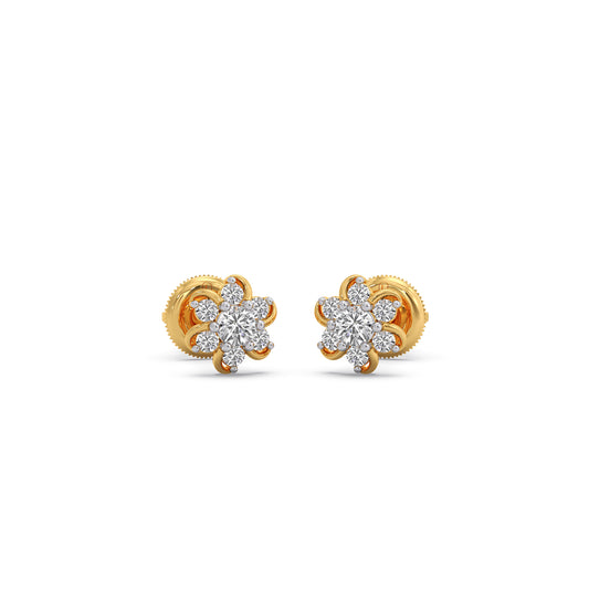 Blooming Flower Diamond Stud Earrings - Yellow