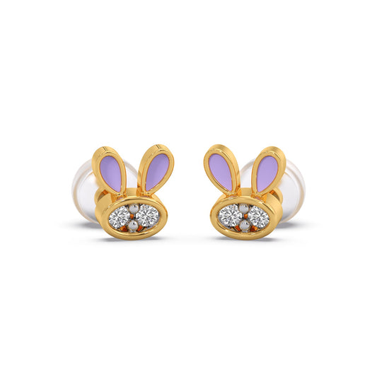 Cute Bunny Diamond Kid's Earrings - Yellow