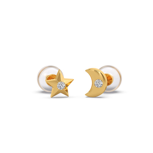 Twinkle Star & Moon Diamond Kid's Earrings