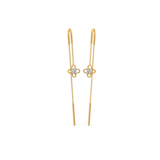 Clover Round Diamond Sui Dhaga Earrings - Yellow