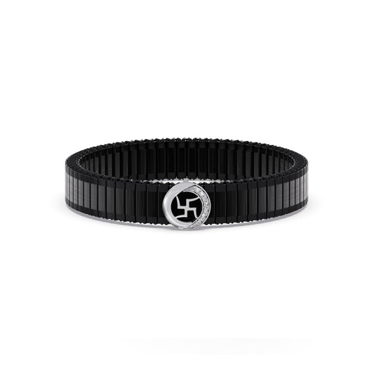 Swastika Wheel Diamond Men's Bracelet - White