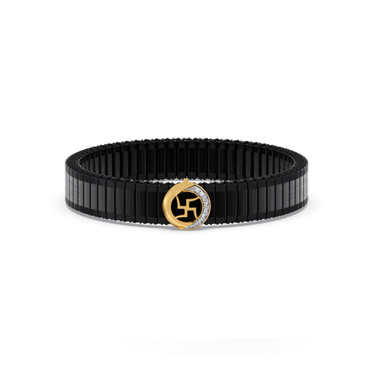 Swastika Wheel Diamond Men's Bracelet - Yellow