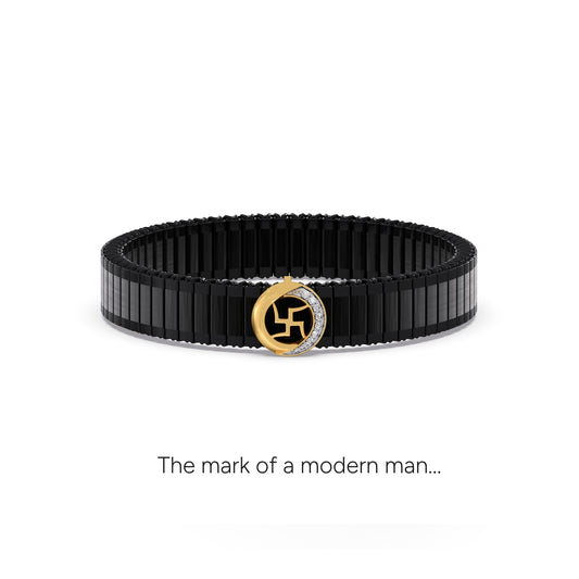 Swastika Wheel Diamond Men's Bracelet - Yellow