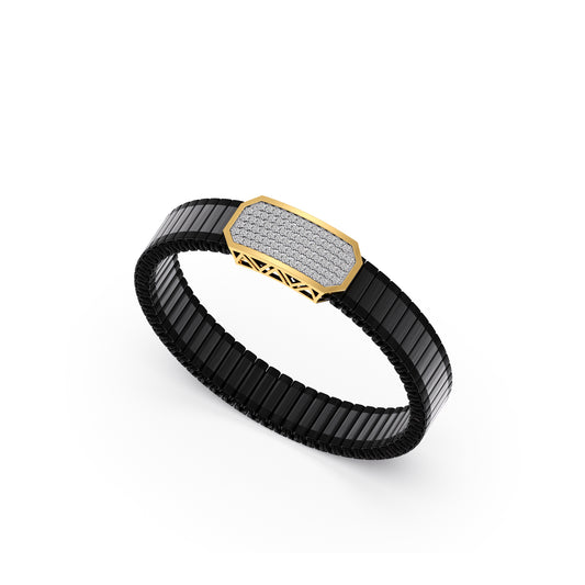Vertex Shield Pave Diamond Men's Bracelet - Yellow