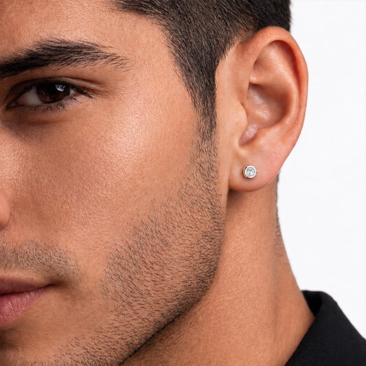 Half-Bezel Round Solitaire Men's Stud - MQ_AI