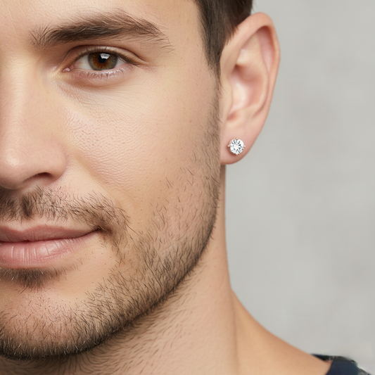 Elegant Round Solitaire Men's Stud - MQ