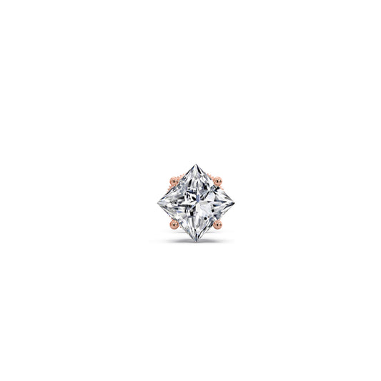 Luminous Princess Cut Solitaire Men's Stud - Rose