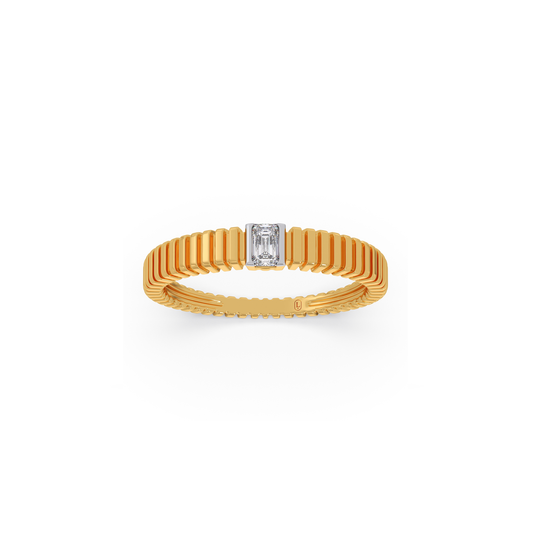 Linear Crest Emerald Diamond Ring - Yellow