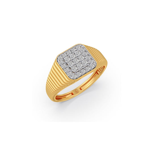 Ribbed Signet Diamond Men's Ring - Yellow