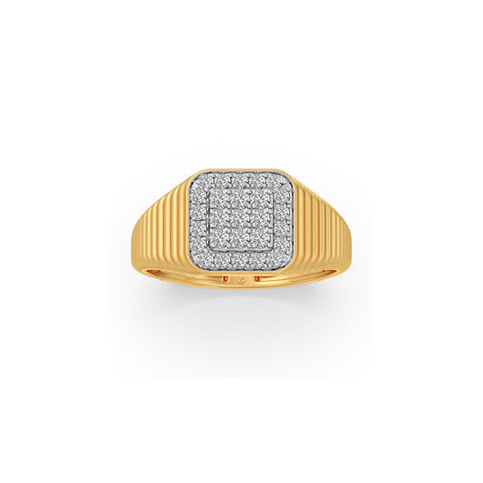 Ribbed Signet Diamond Men's Ring - Yellow