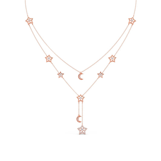 Celestial Round Diamond Layered Necklace - Rose