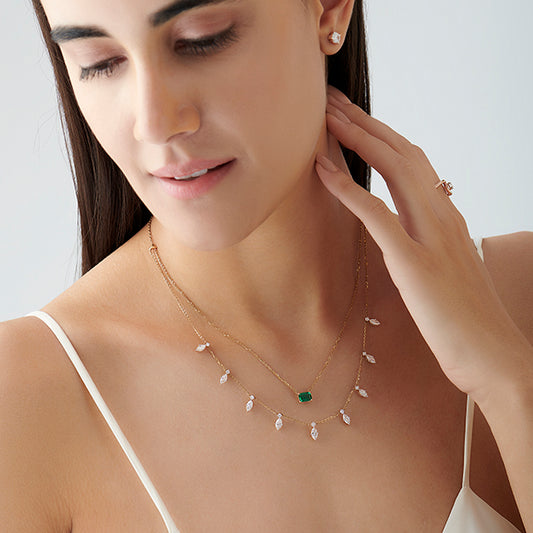 3.38 ct Emerald Meadow Gemstone Layered Necklace - MQ